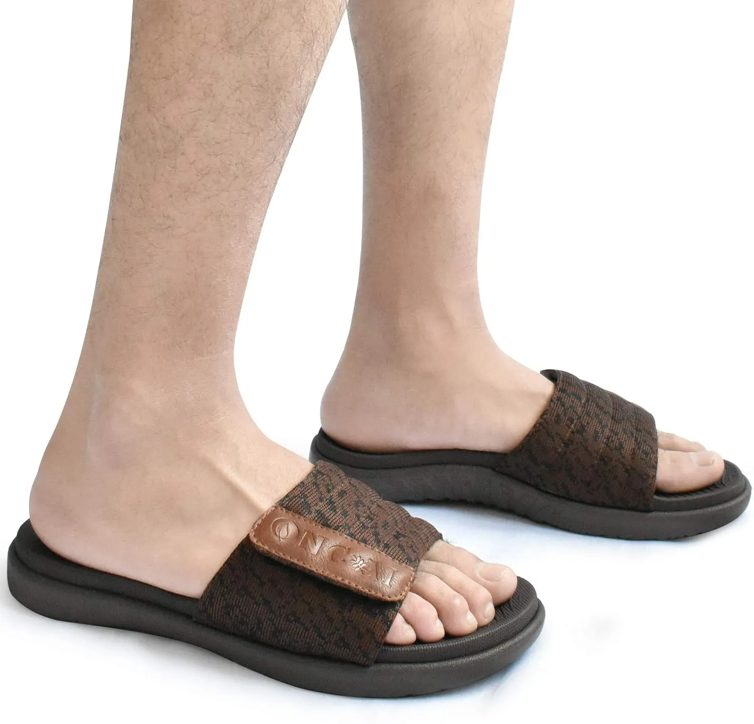 ONCAI Mens Sandals, Arch Support Sport Slides Open Toe Adjustable Straps Orthotic Cushioned Footbed for Plantar Fasciitis Rubber Soles Size 7.5-15