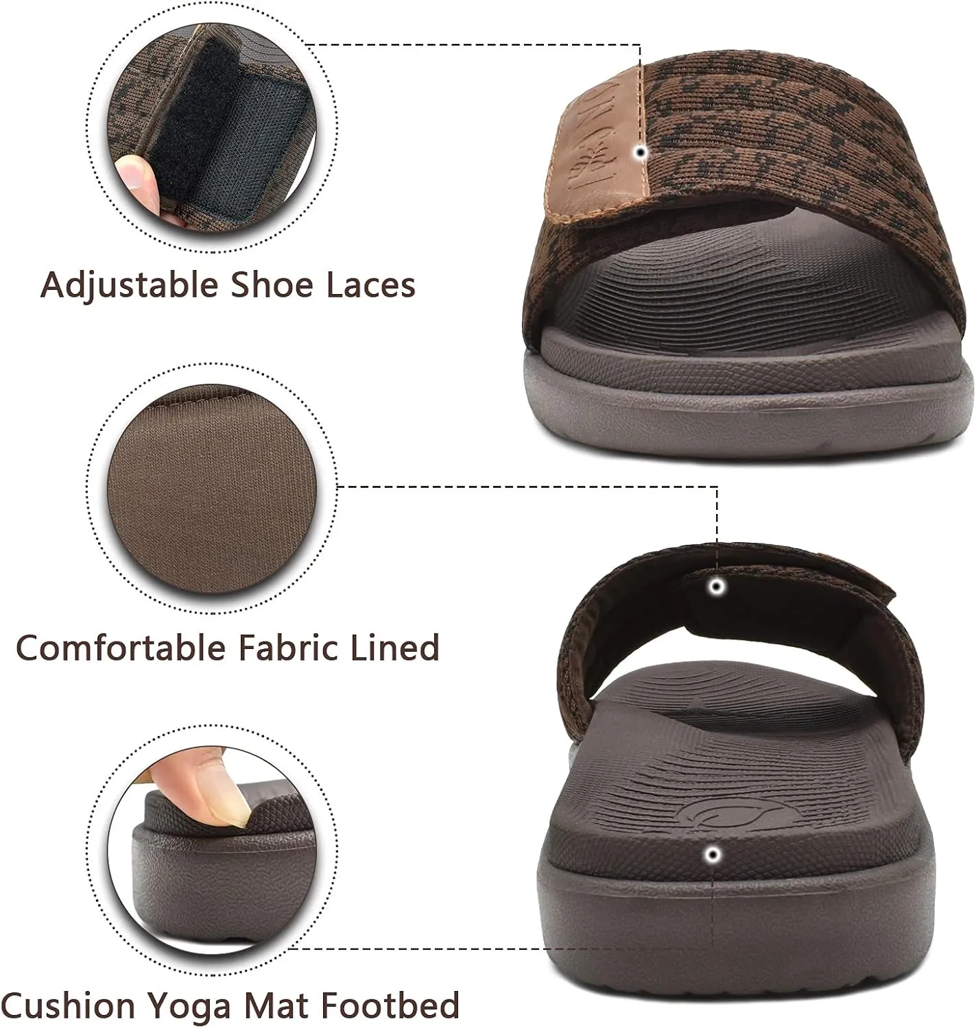 ONCAI Mens Sandals, Arch Support Sport Slides Open Toe Adjustable Straps Orthotic Cushioned Footbed for Plantar Fasciitis Rubber Soles Size 7.5-15