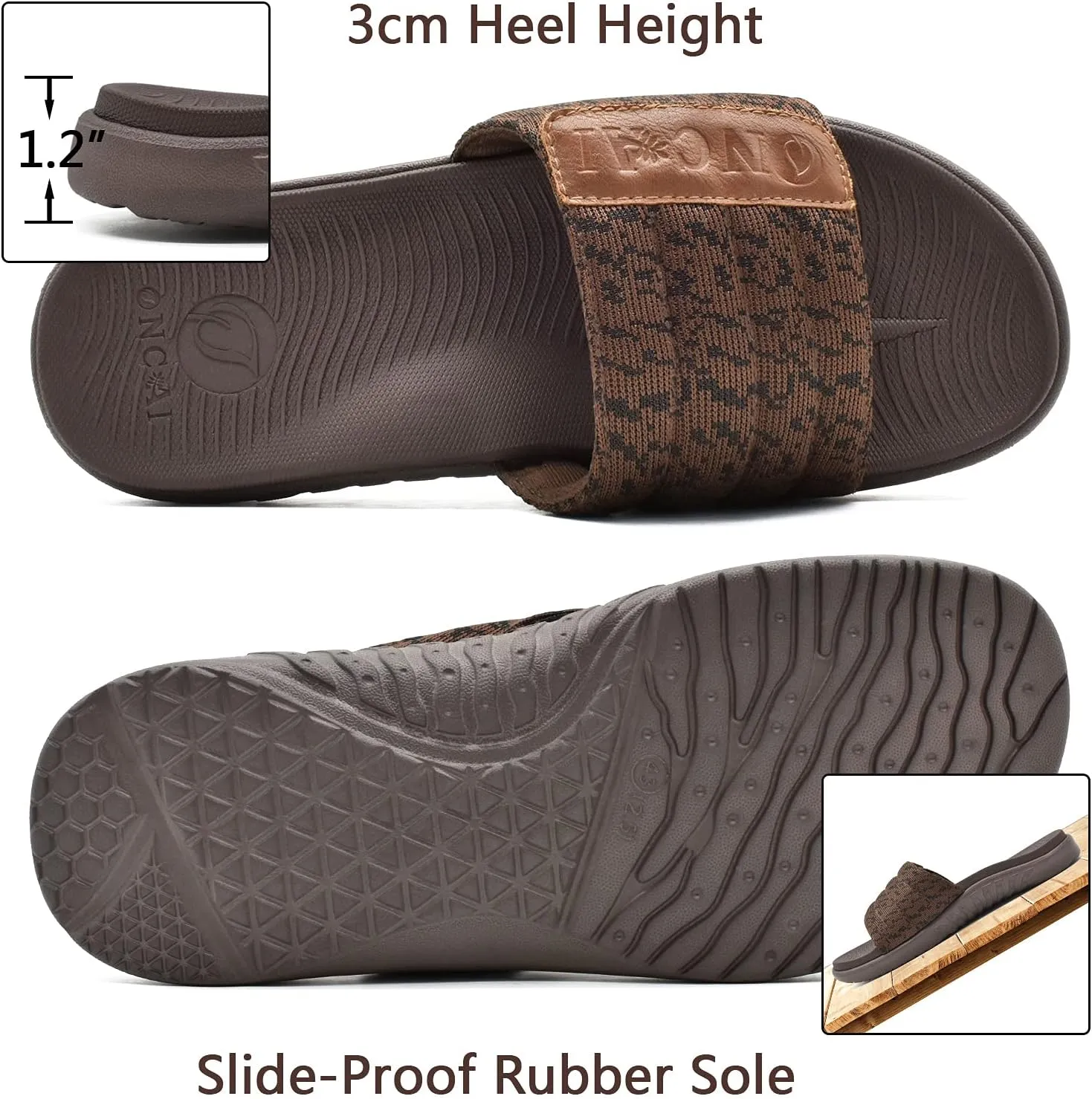 ONCAI Mens Sandals, Arch Support Sport Slides Open Toe Adjustable Straps Orthotic Cushioned Footbed for Plantar Fasciitis Rubber Soles Size 7.5-15