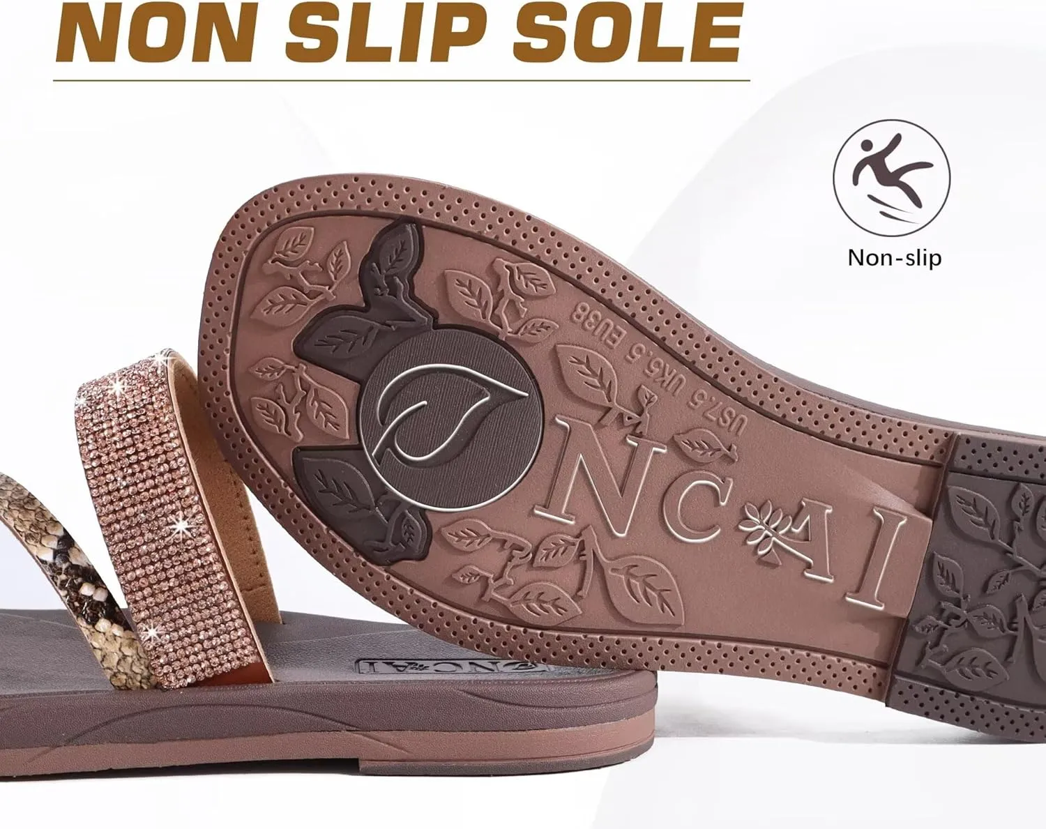 ONCAI Women's Flat Sandals Summer Dressy Casual Sandals Women Fashion Rhinestone Square Toe Slip On Ladies Slides Comfortable Cushion Footbed Beach Flat Sandal For Woman Size 6-11
