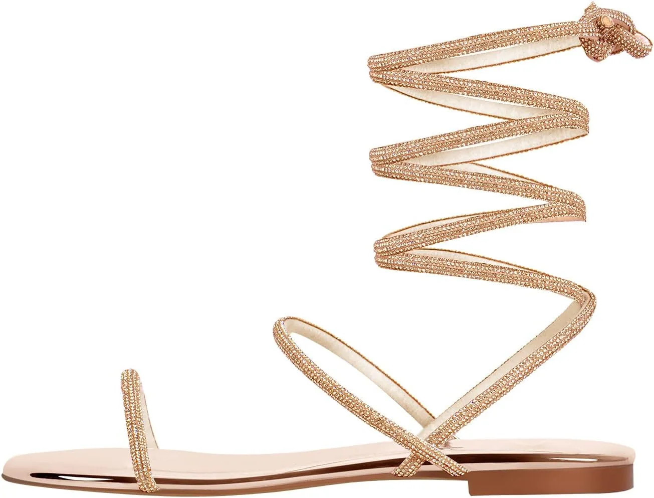 onlymaker Womens Lace up Rhinestone Flat Sandals Butterfly Ankle Wrap Tie up Round Toe Slide Summer Beach Sandals