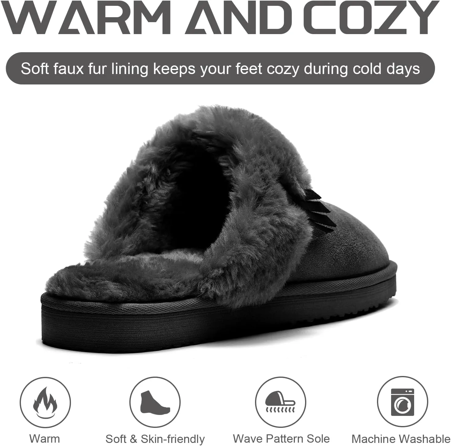 OOW Fuzzy House Slippers for Women with Memory Foam Comfy Bedroom Fluffy Western Cowgirl Boot Slippers Indoor Outdoor Square Toe