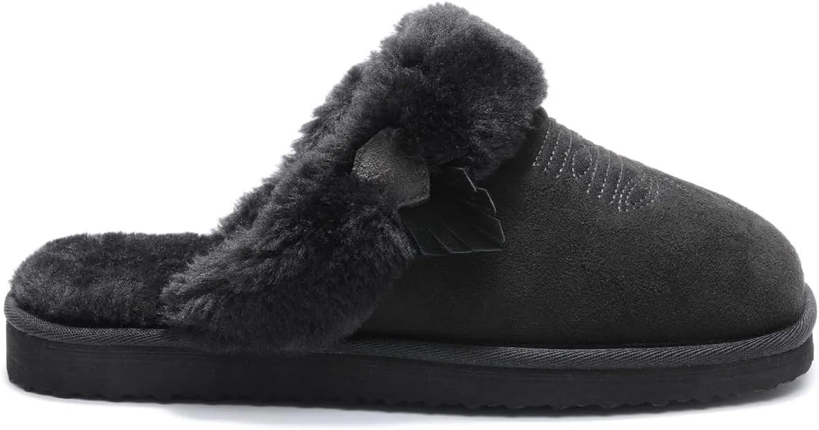 OOW Fuzzy House Slippers for Women with Memory Foam Comfy Bedroom Fluffy Western Cowgirl Boot Slippers Indoor Outdoor Square Toe