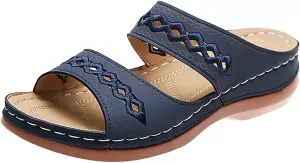 Orthopedic Sandals for Women 2025 Casual Vintage Flats Embroidered Slippers Slip on Sandals Summer Arch Support Slippers Walking Shoes