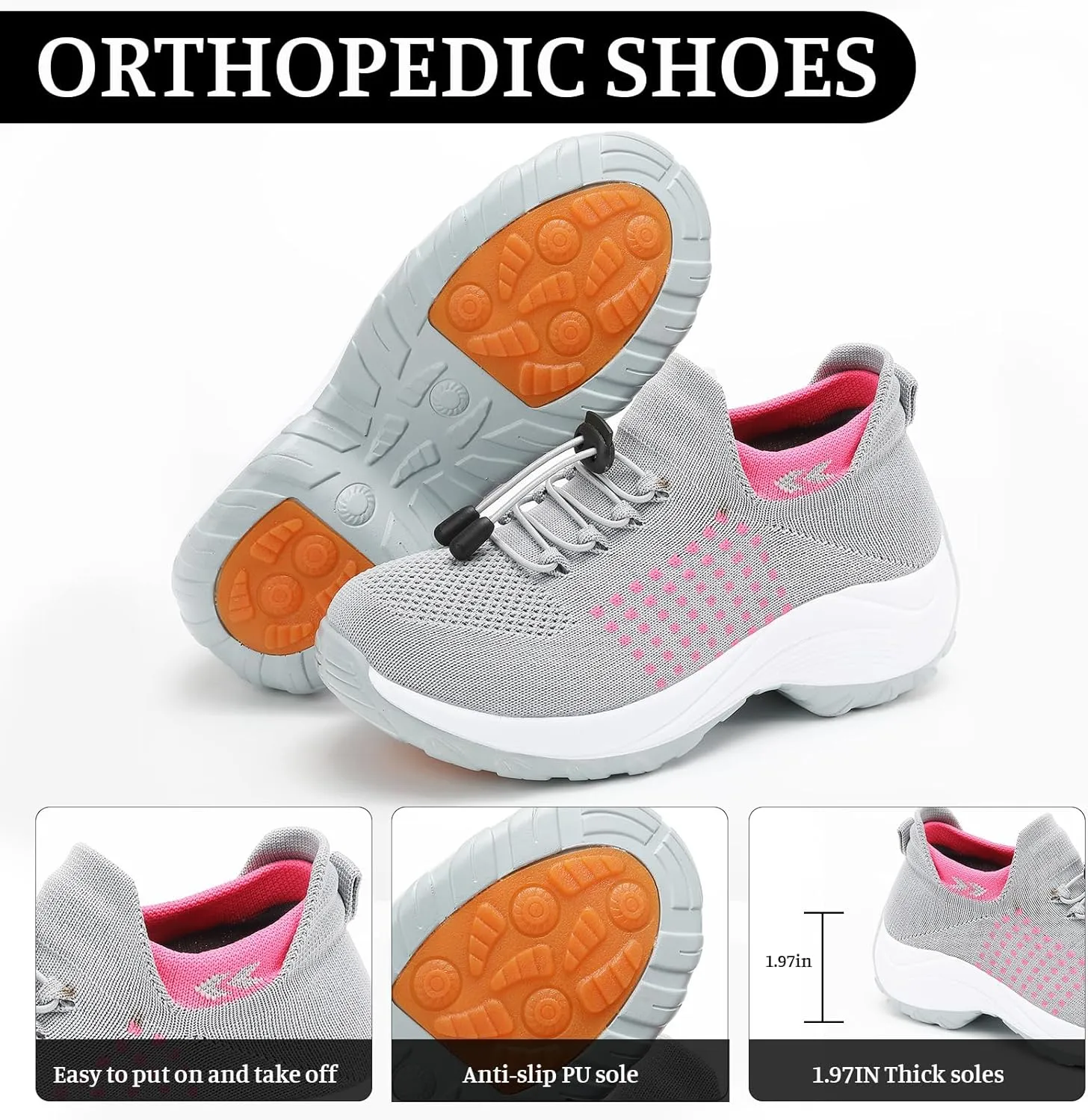 Orthopedic Shoes for Women Men Adjustable Elastic Strap Breathable Sneakers,Lightweight Non Slip Air Cushion Running Walking Sneakers,Outdoor Athletic Waterproof Soles Shoes with Arch Support