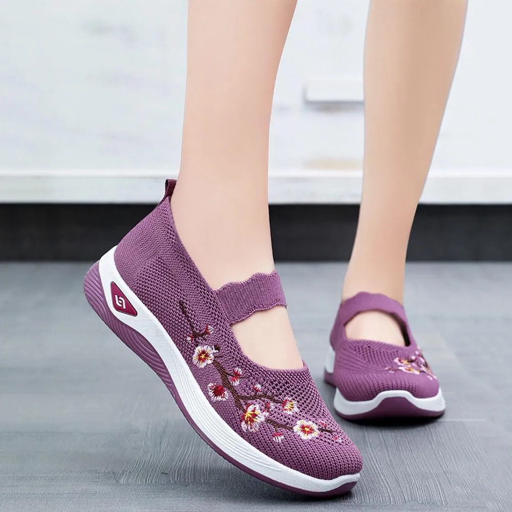 Orthopedic Shoes for Women,Women's Embroidered Flower Shoeses,Women's Woven Orthopedic Breathable Soft Shoes Arch Support,Nurse Shoeses Casual Walking Sneakers