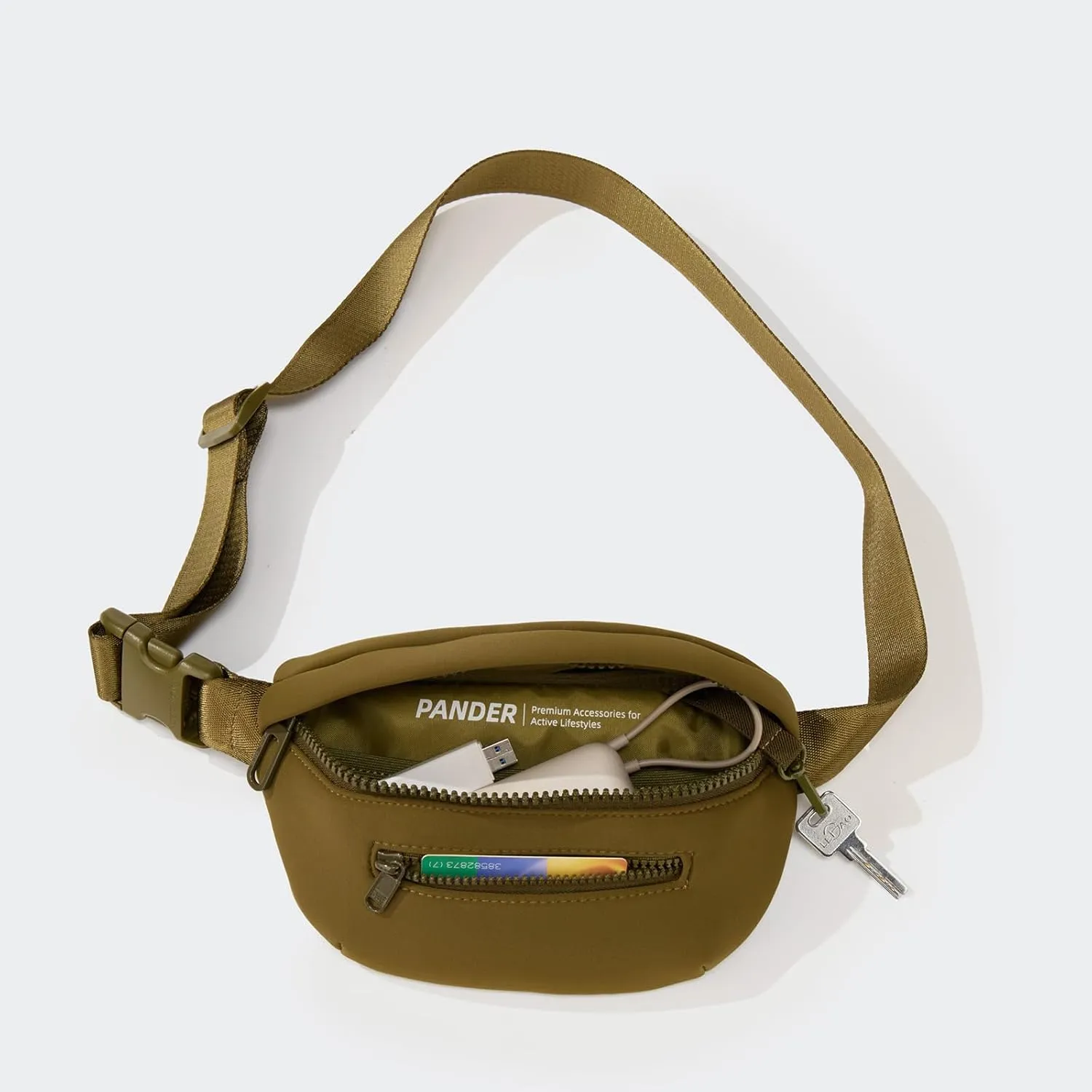 Pander 1L Fanny Pack - 3 Pockets Neoprene Waist Bag for Men & Women Fashion Water Resistant Hip Bum Bag with Adjustable Belt for Running Travel Hiking Workout Sports (Dark Moss) 1