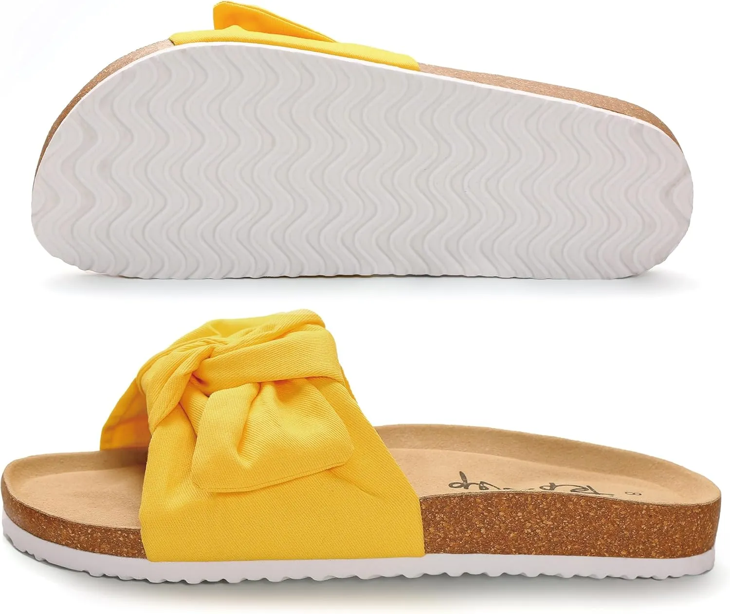PepStep Slide Sandals for Women or Ladies Dressy Summer Casual, Cute Bow Tie Knot On Top Strap, Comfy Slip On Cork Foot Bed