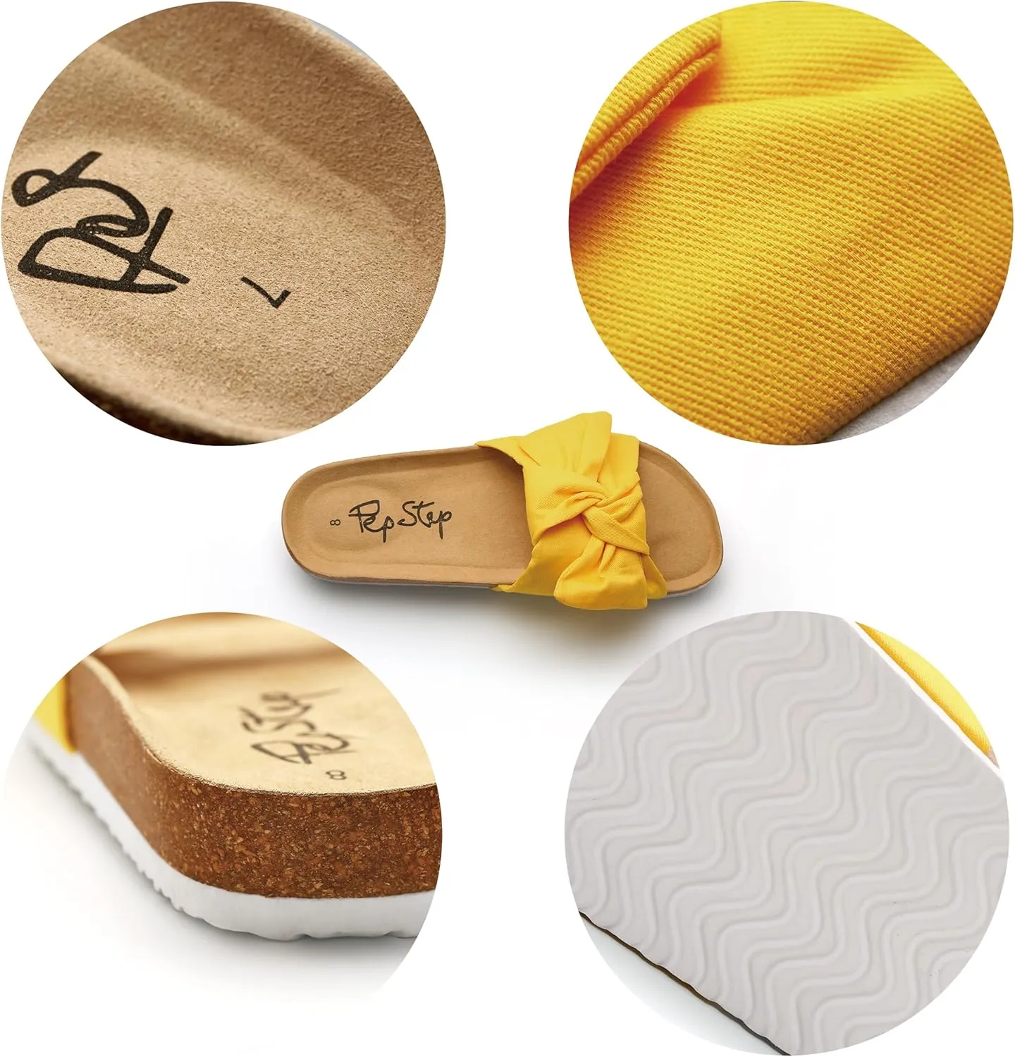 PepStep Slide Sandals for Women or Ladies Dressy Summer Casual, Cute Bow Tie Knot On Top Strap, Comfy Slip On Cork Foot Bed