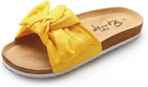 PepStep Slide Sandals for Women or Ladies Dressy Summer Casual, Cute Bow Tie Knot On Top Strap, Comfy Slip On Cork Foot Bed