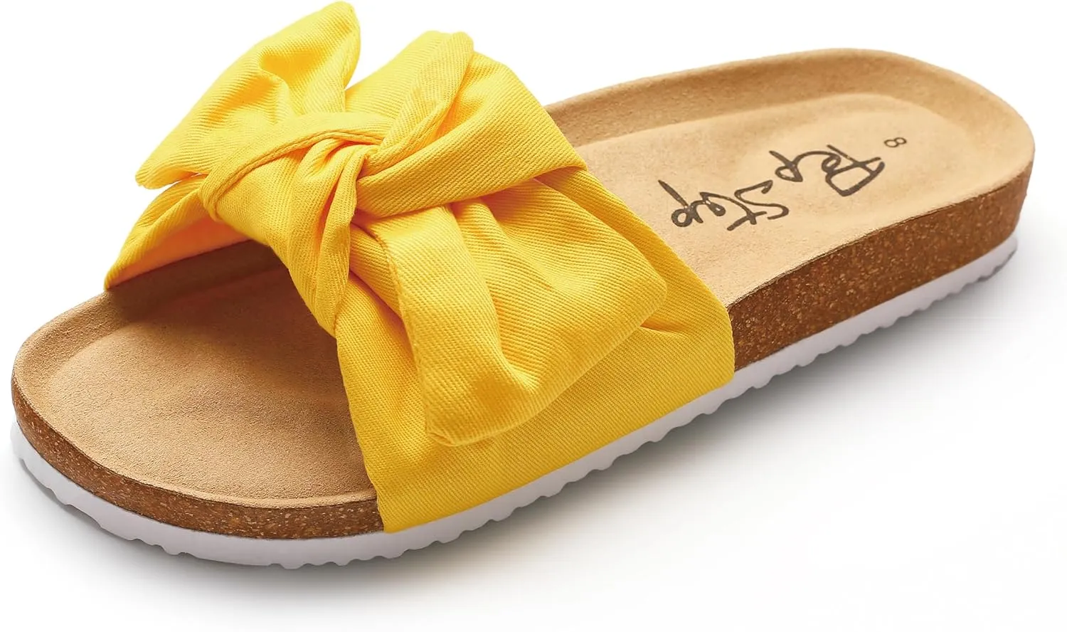PepStep Slide Sandals for Women or Ladies Dressy Summer Casual, Cute Bow Tie Knot On Top Strap, Comfy Slip On Cork Foot Bed