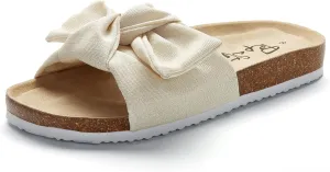 PepStep Slide Sandals for Women or Ladies Dressy Summer Casual, Cute Bow Tie Knot On Top Strap, Comfy Slip On Cork Foot Bed