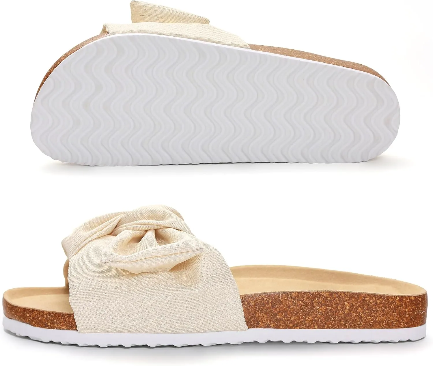 PepStep Slide Sandals for Women or Ladies Dressy Summer Casual, Cute Bow Tie Knot On Top Strap, Comfy Slip On Cork Foot Bed