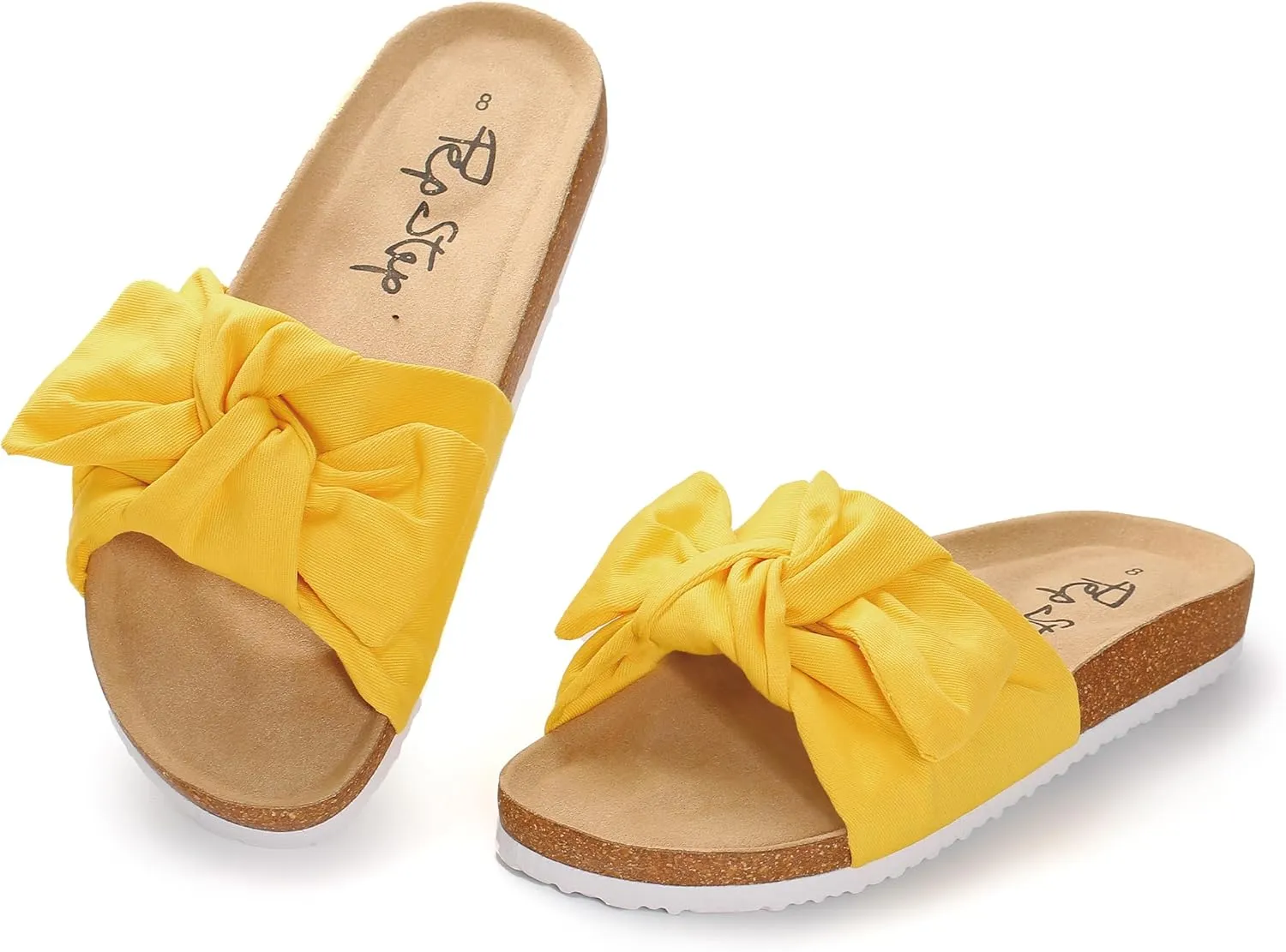 PepStep Slide Sandals for Women or Ladies Dressy Summer Casual, Cute Bow Tie Knot On Top Strap, Comfy Slip On Cork Foot Bed