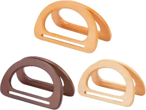 PH PandaHall 6pcs Wood Purse Handle, 3 Color Decorative Bag Handle Replacement D Shape Bag Handle Handmade Purse Handle Tool for Straws Beach Bags Canvas Handbags Making, 5.9 inch