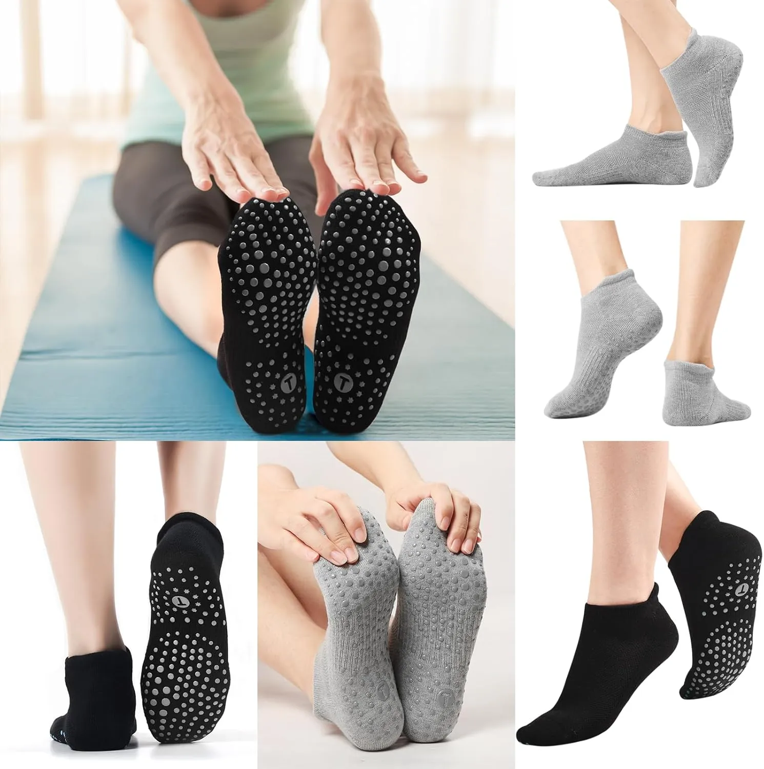 Pilates Socks for Women, Cushioned Ankle Grippy Non Slip Socks for Yoga, Hospital, Barre, Sports Home Slipper 2/4 Pairs