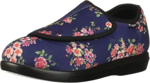 Propét Women's Cush 'N Foot Slipper, Navy Blossom, 12 Medium