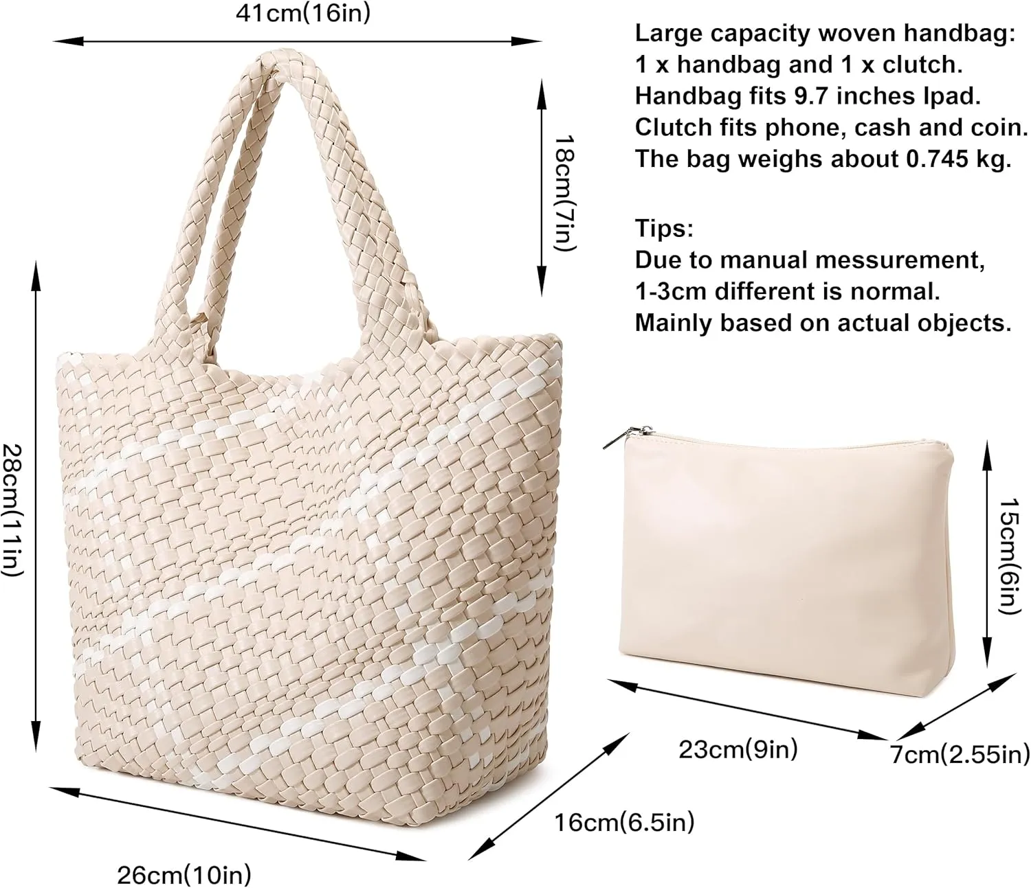 Queenoris Fashion Woven Tote Bag for Women, Shopper Bag Soft Vegan Leather Hand-woven Handbag with Purse