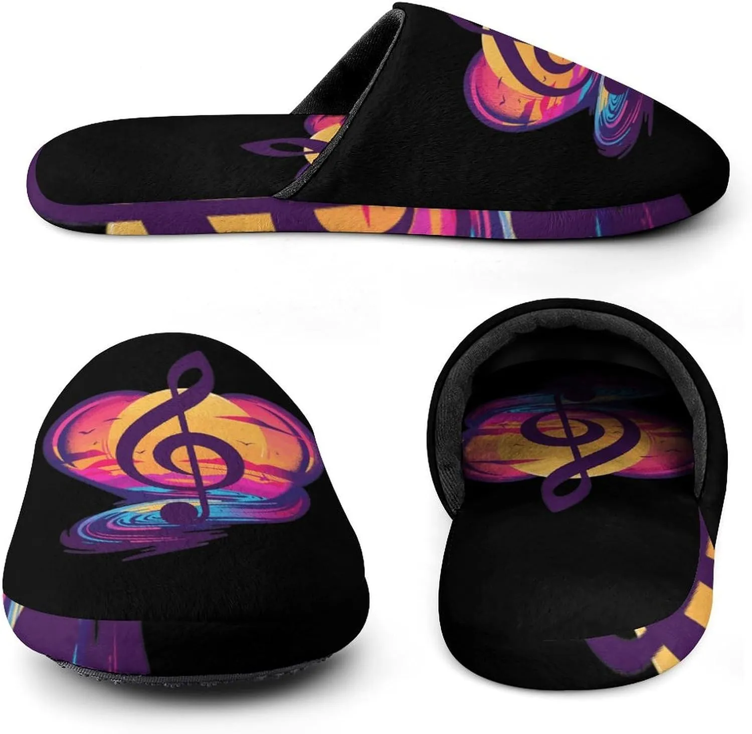 Retro Sunset Note Music Men's House Shoes Cotton Slippers Warm Bedroom Shoes Soft Slipper for Indoor Outdoor