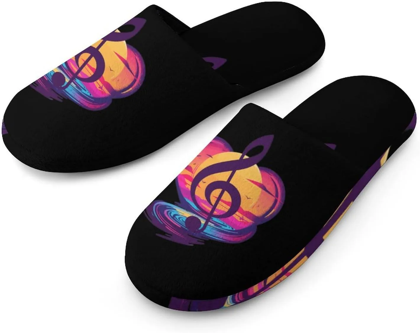 Retro Sunset Note Music Men's House Shoes Cotton Slippers Warm Bedroom Shoes Soft Slipper for Indoor Outdoor