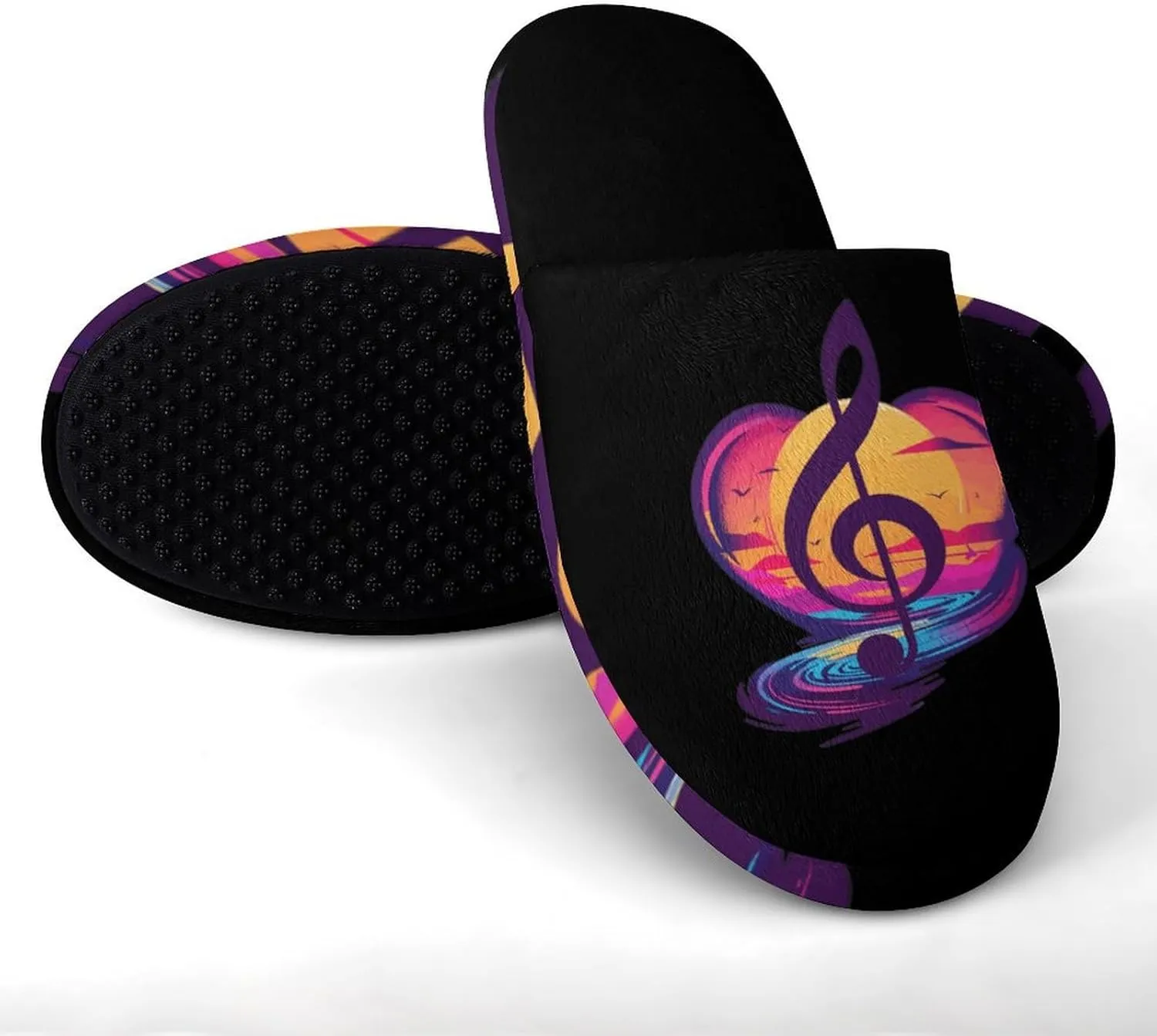 Retro Sunset Note Music Men's House Shoes Cotton Slippers Warm Bedroom Shoes Soft Slipper for Indoor Outdoor