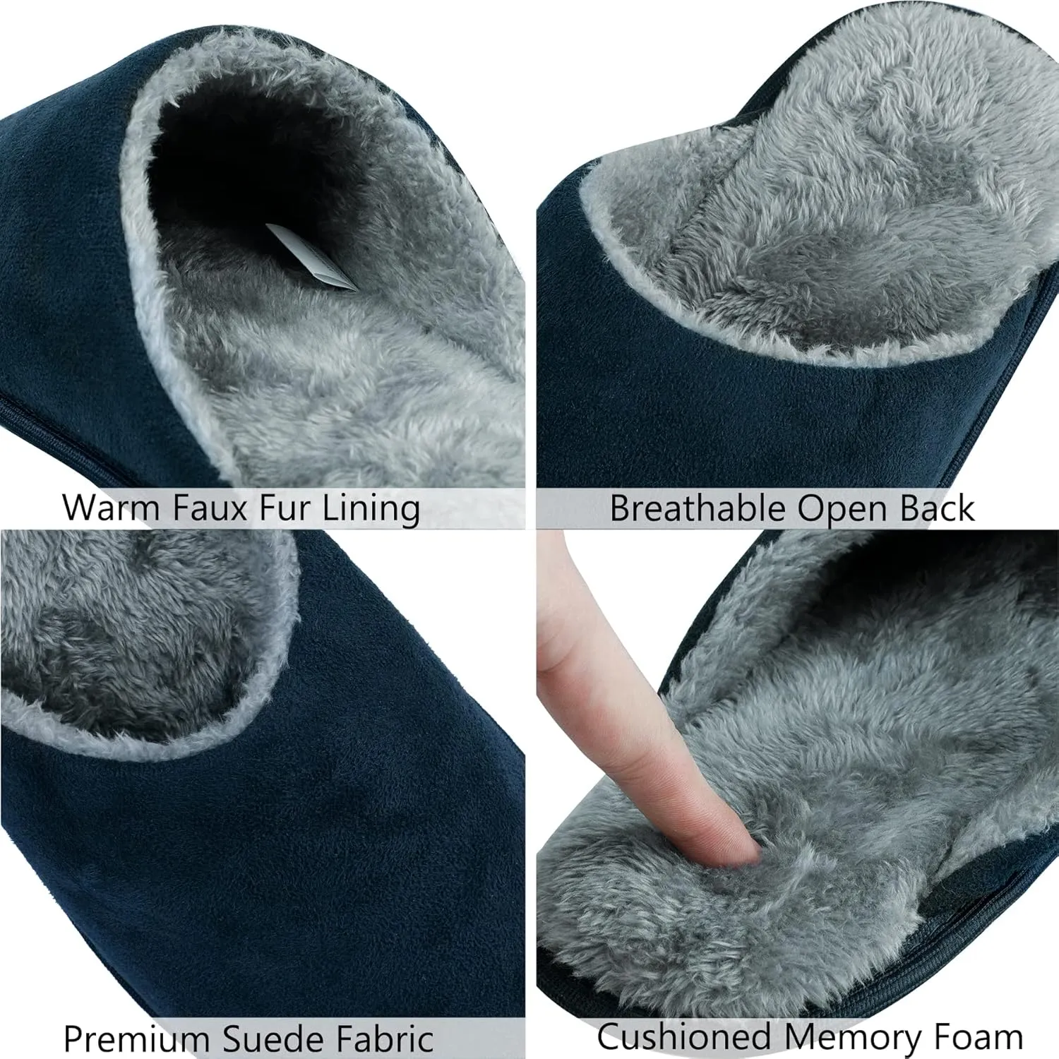 riemot Womens Mens Memory Foam Slippers, Warm Fluffy House Shoes & Cushioned Home Shoe Without Fur, Comfortable Anti Slip Indoor Bedroom Travel Slipper