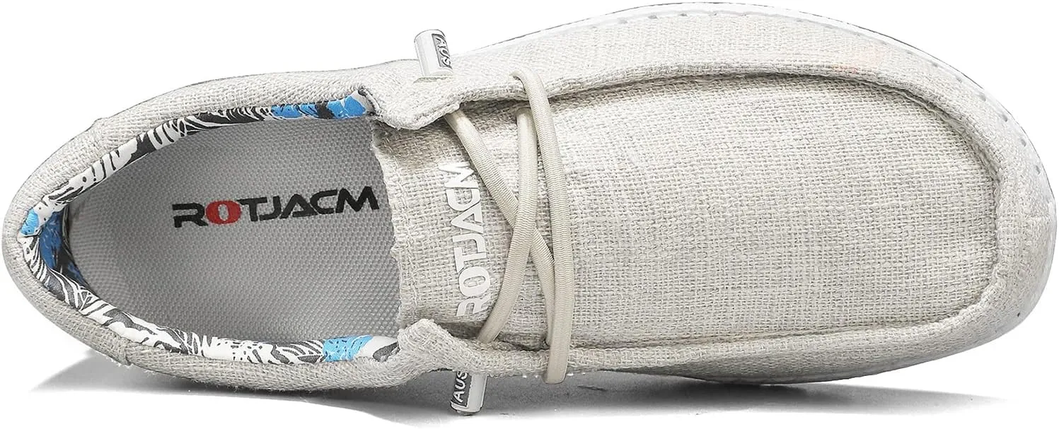 ROTJACM Women's Slip on Cloth Shoes with Arch Support,Plantar Fasciitis Loafers Canvas Comfort Wide Moc-Toe Light Weight Shoes