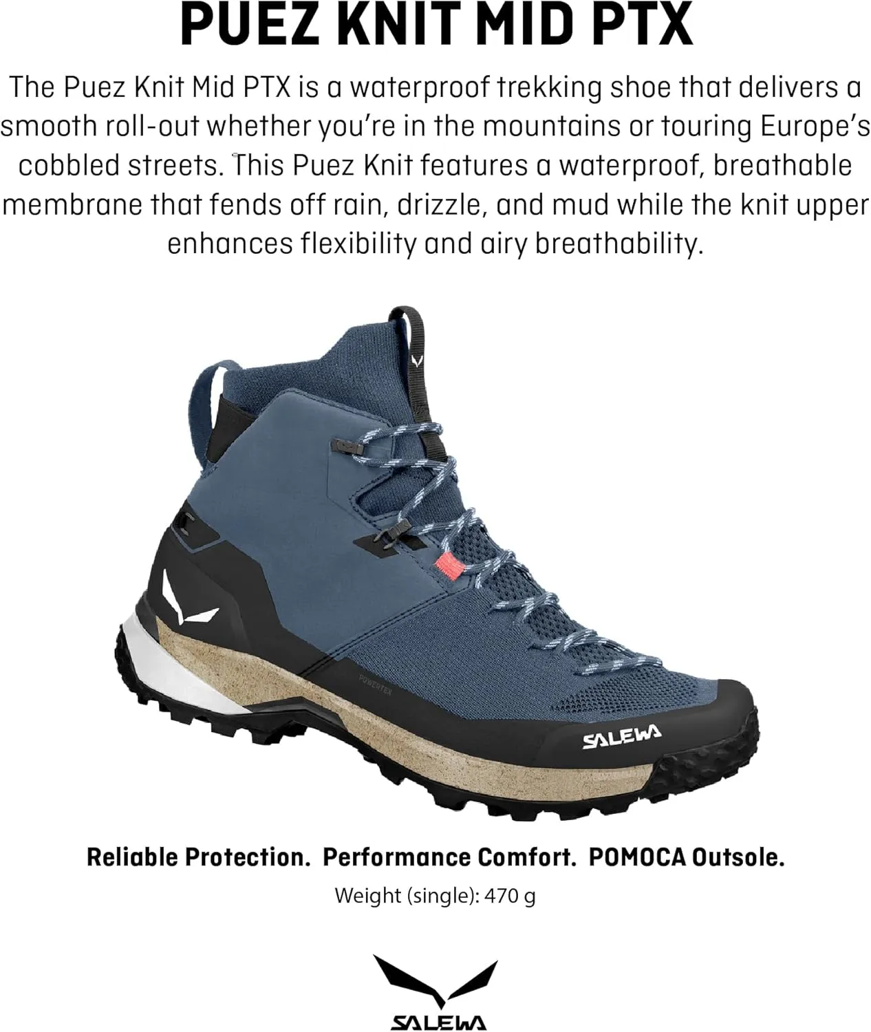 Salewa Men's Puez Knit Mid Powertex Waterproof Trail Boot for Hiking & Trekking