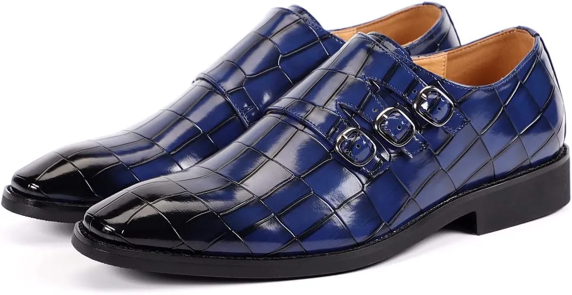 Santimon Men's Dress Loafer Shoes Monk Strap Slip On Formal Business Buckle Oxfords