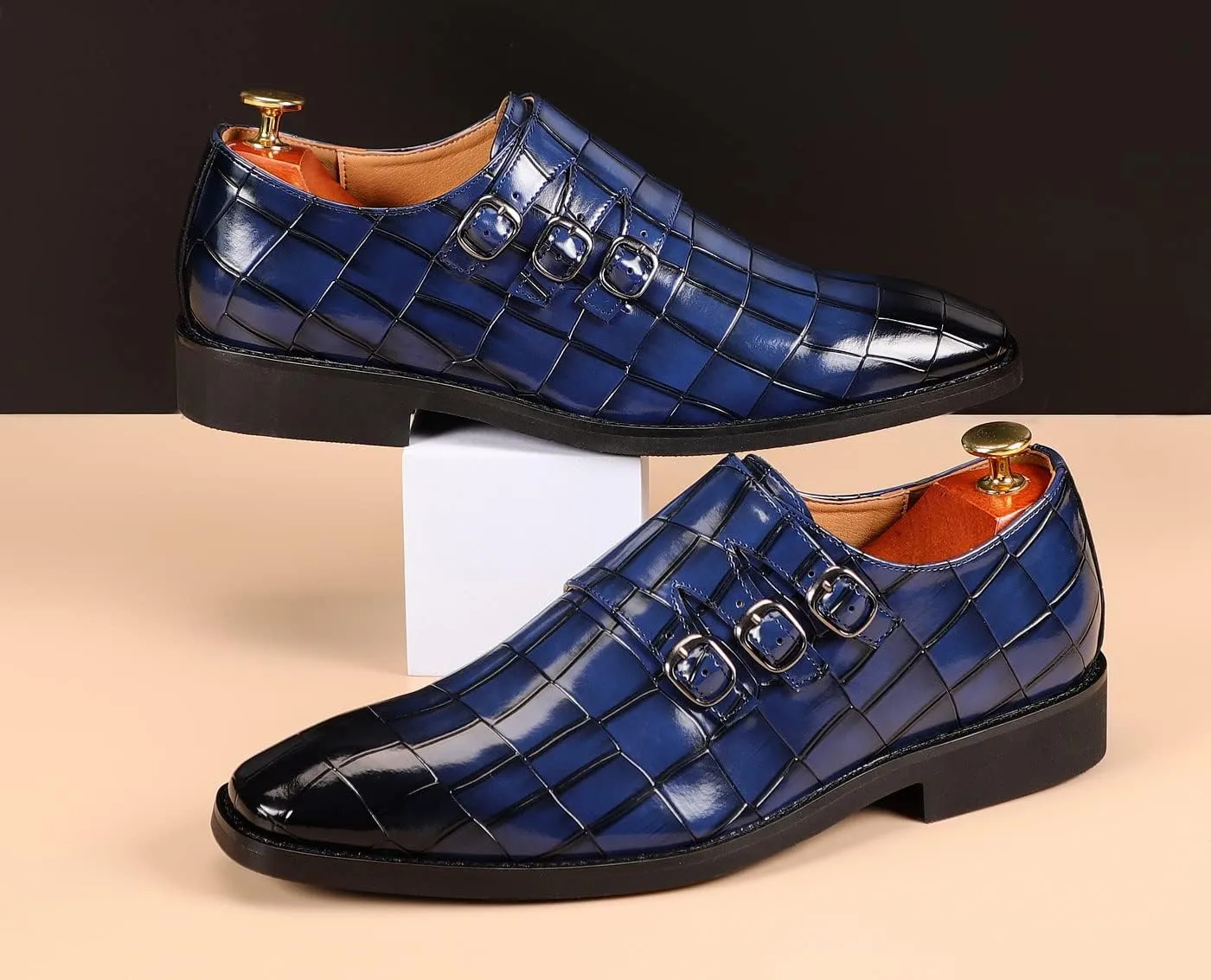 Santimon Men's Dress Loafer Shoes Monk Strap Slip On Formal Business Buckle Oxfords