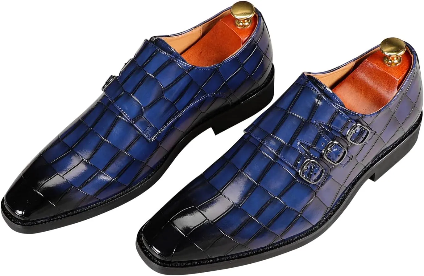 Santimon Men's Dress Loafer Shoes Monk Strap Slip On Formal Business Buckle Oxfords