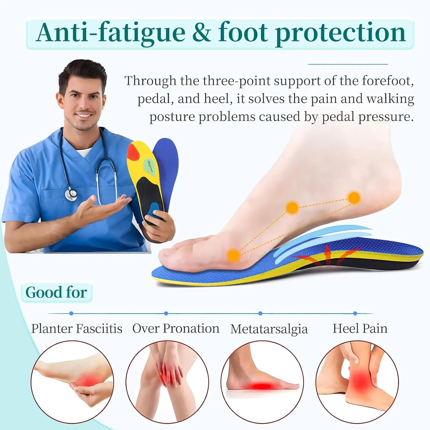 Shoe Insoles with Arch Support for Women Men, Breathable Anti-Slip, Plantar Fasciitis Insoles for Basketball, Running, Cycling, Outdoor Hiking and Other Daily Sports - S (M: 5.5-6.5 / W: 7.5-8.5)