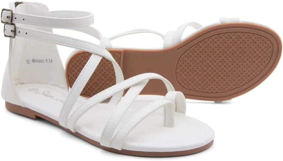 Shoe Land Flat Gladiator Sandals for Women 2025 – Fisherman Thong with Adjustable Ankle Strap & Back Zipper | Comfortable for Beach, Walking & Daily Wear