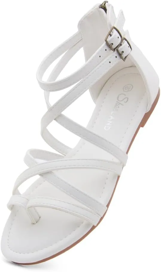 Shoe Land Flat Gladiator Sandals for Women 2025 – Fisherman Thong with Adjustable Ankle Strap & Back Zipper | Comfortable for Beach, Walking & Daily Wear