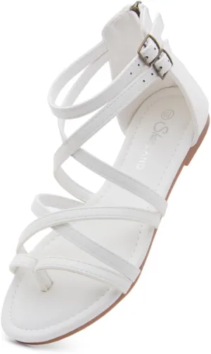 Shoe Land Flat Gladiator Sandals for Women 2025 – Fisherman Thong with Adjustable Ankle Strap & Back Zipper | Comfortable for Beach, Walking & Daily Wear