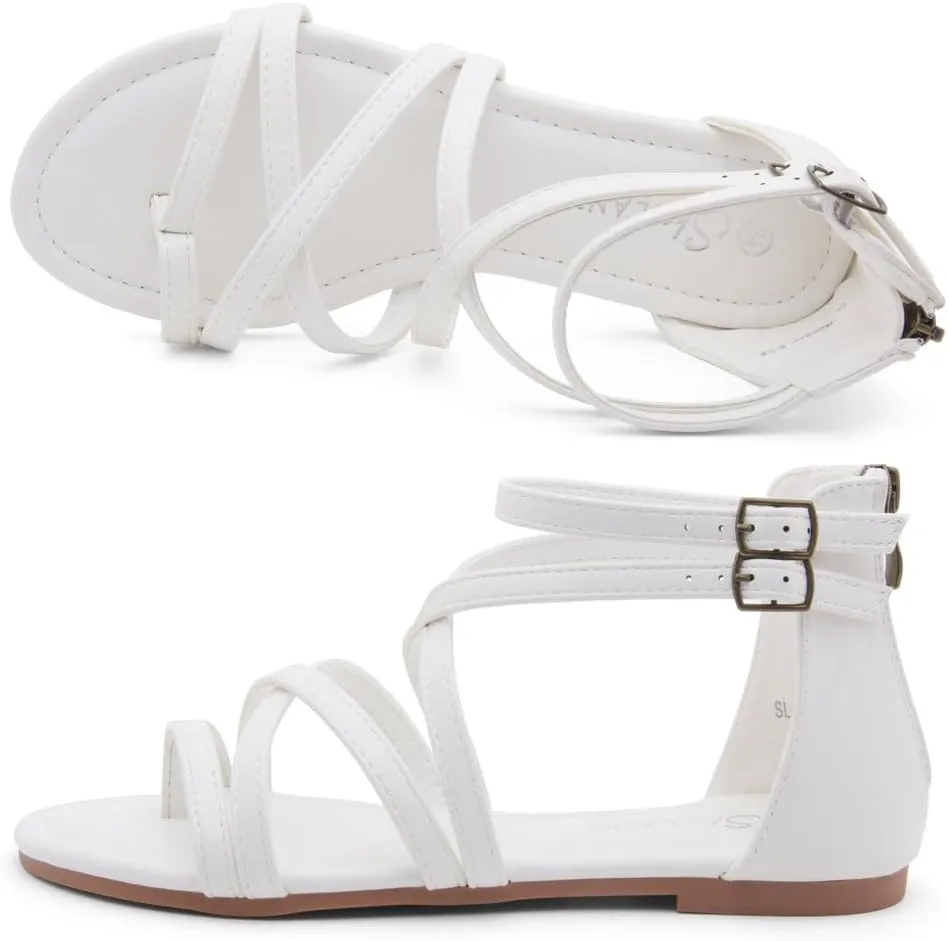 Shoe Land Flat Gladiator Sandals for Women 2025 – Fisherman Thong with Adjustable Ankle Strap & Back Zipper | Comfortable for Beach, Walking & Daily Wear