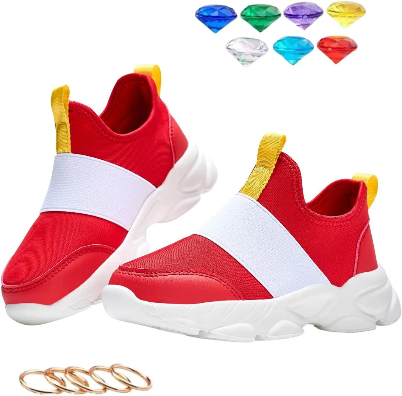 Shoes for Boys Girls Kids Red Sneakers Walking Slip on Sonic Shoes 2 Rings 7 Emeralds