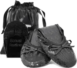 Silky Toes Women's Foldable Sequin Shoes Dressy Ballet Flats Roll Up Slipper Shoe with Matching Carrying Pouch