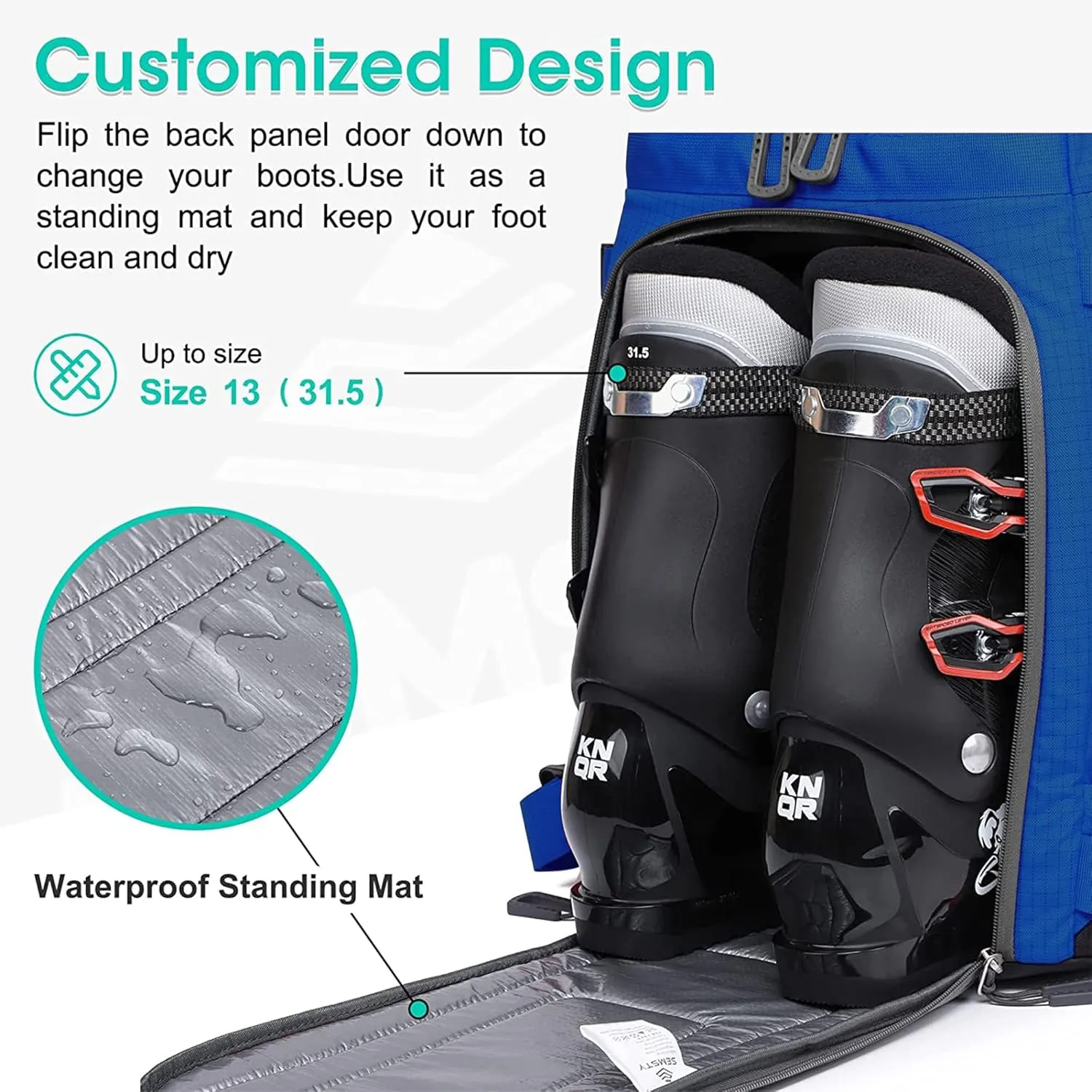 Ski Boot Bag, 55L Waterproof Ski and Snowboard Boots Travel Backpack for Skis, Snowboard, Ski Helmet, & Accessories