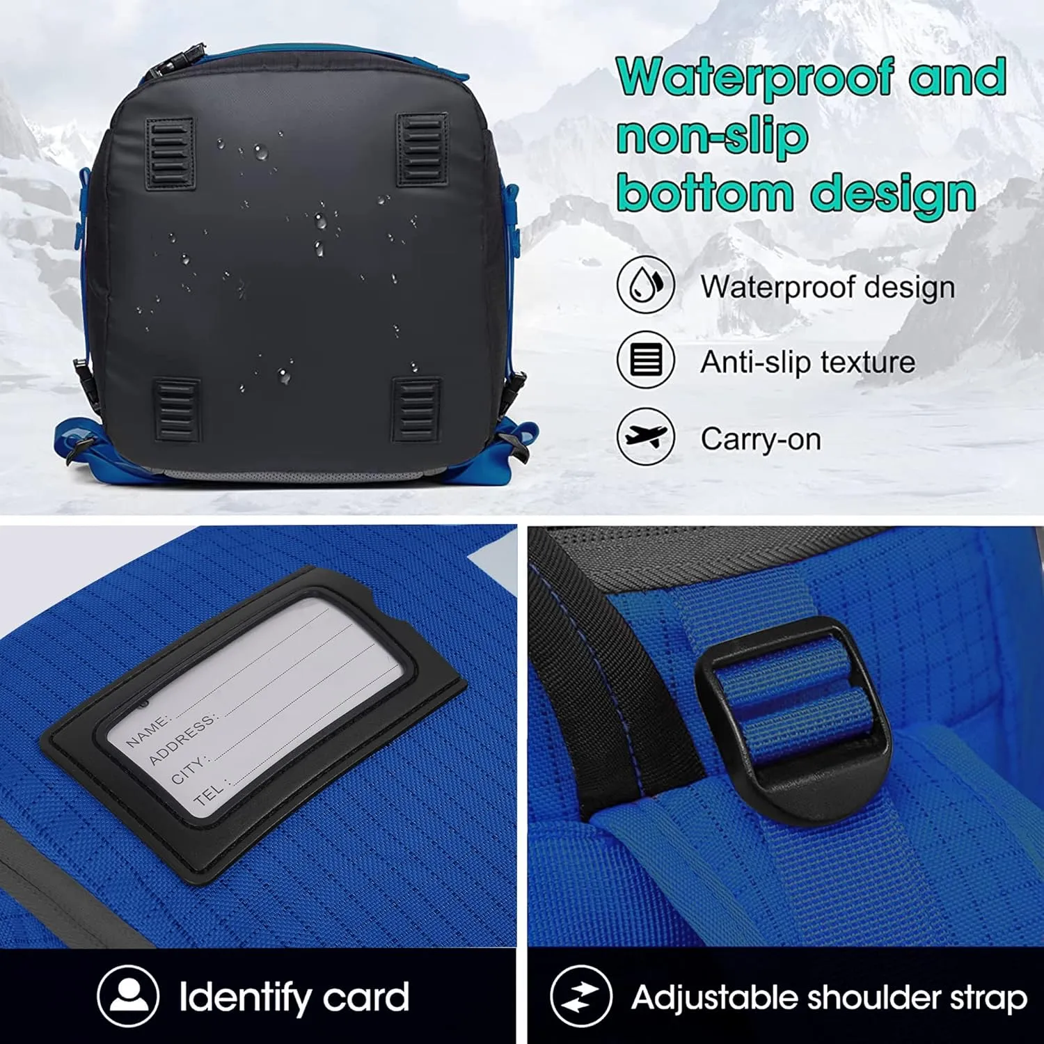 Ski Boot Bag, 55L Waterproof Ski and Snowboard Boots Travel Backpack for Skis, Snowboard, Ski Helmet, & Accessories