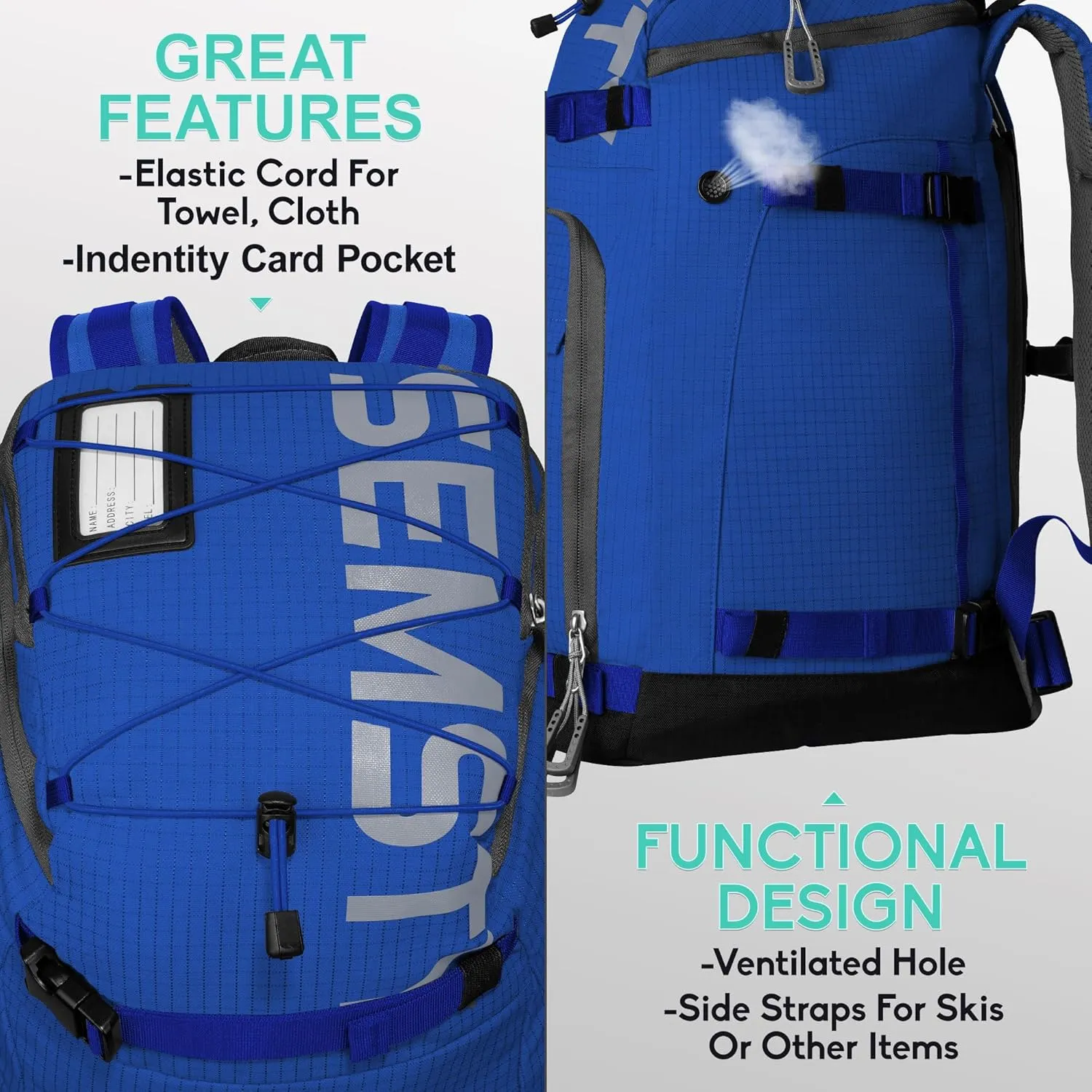 Ski Boot Bag, 55L Waterproof Ski and Snowboard Boots Travel Backpack for Skis, Snowboard, Ski Helmet, & Accessories