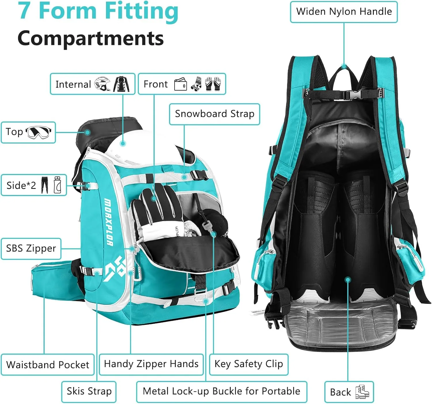 Ski Boot Bag - 65L Padded, Waterproof Ski Travel Backpack for Gear & Accessories