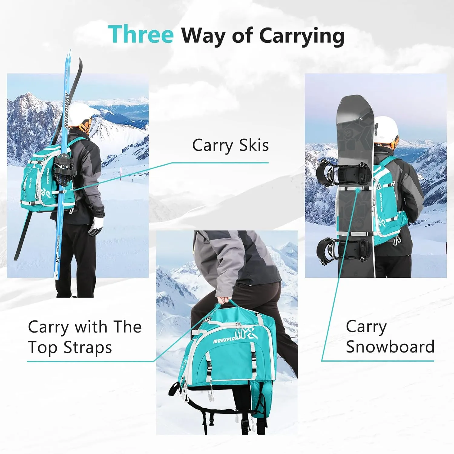 Ski Boot Bag - 65L Padded, Waterproof Ski Travel Backpack for Gear & Accessories