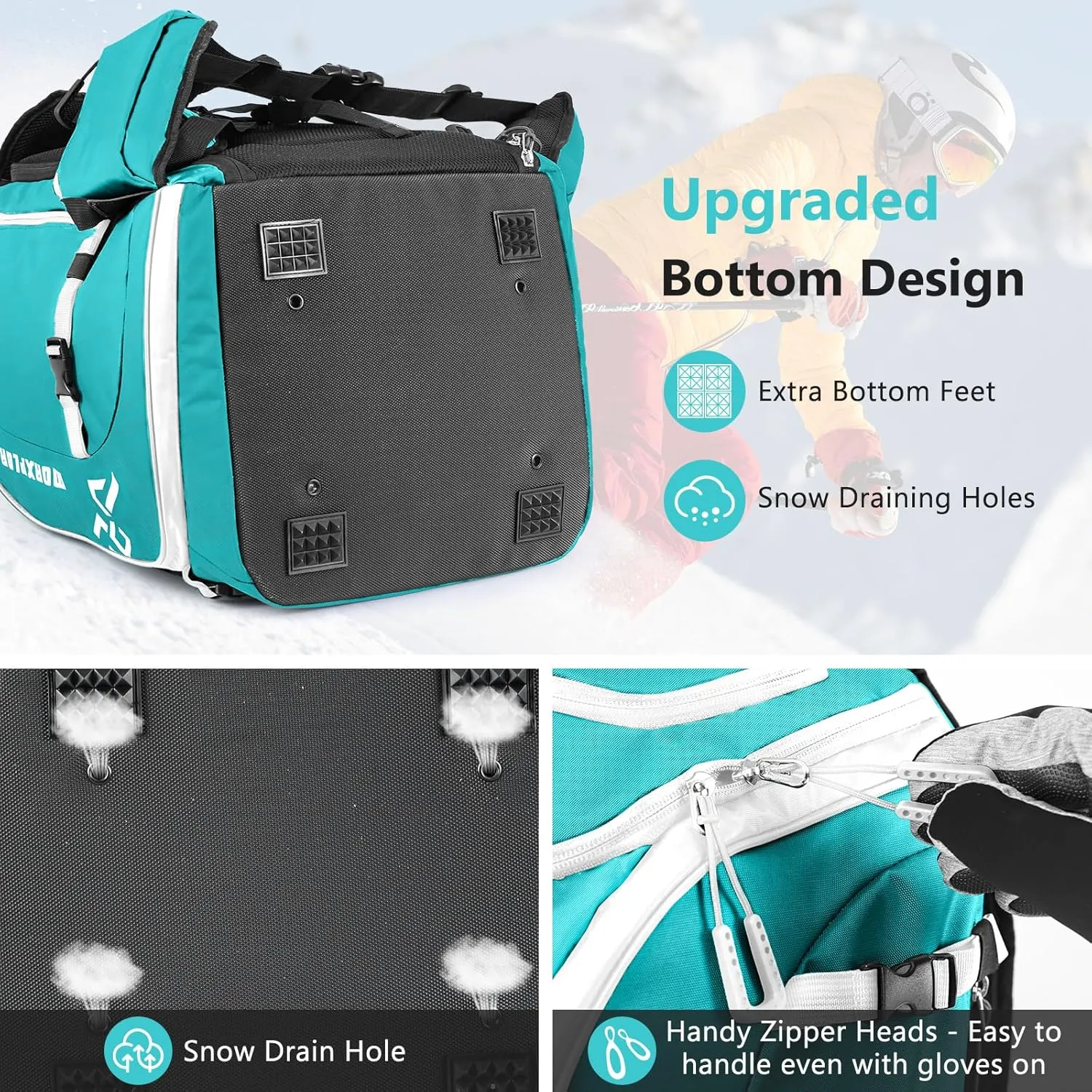 Ski Boot Bag - 65L Padded, Waterproof Ski Travel Backpack for Gear & Accessories