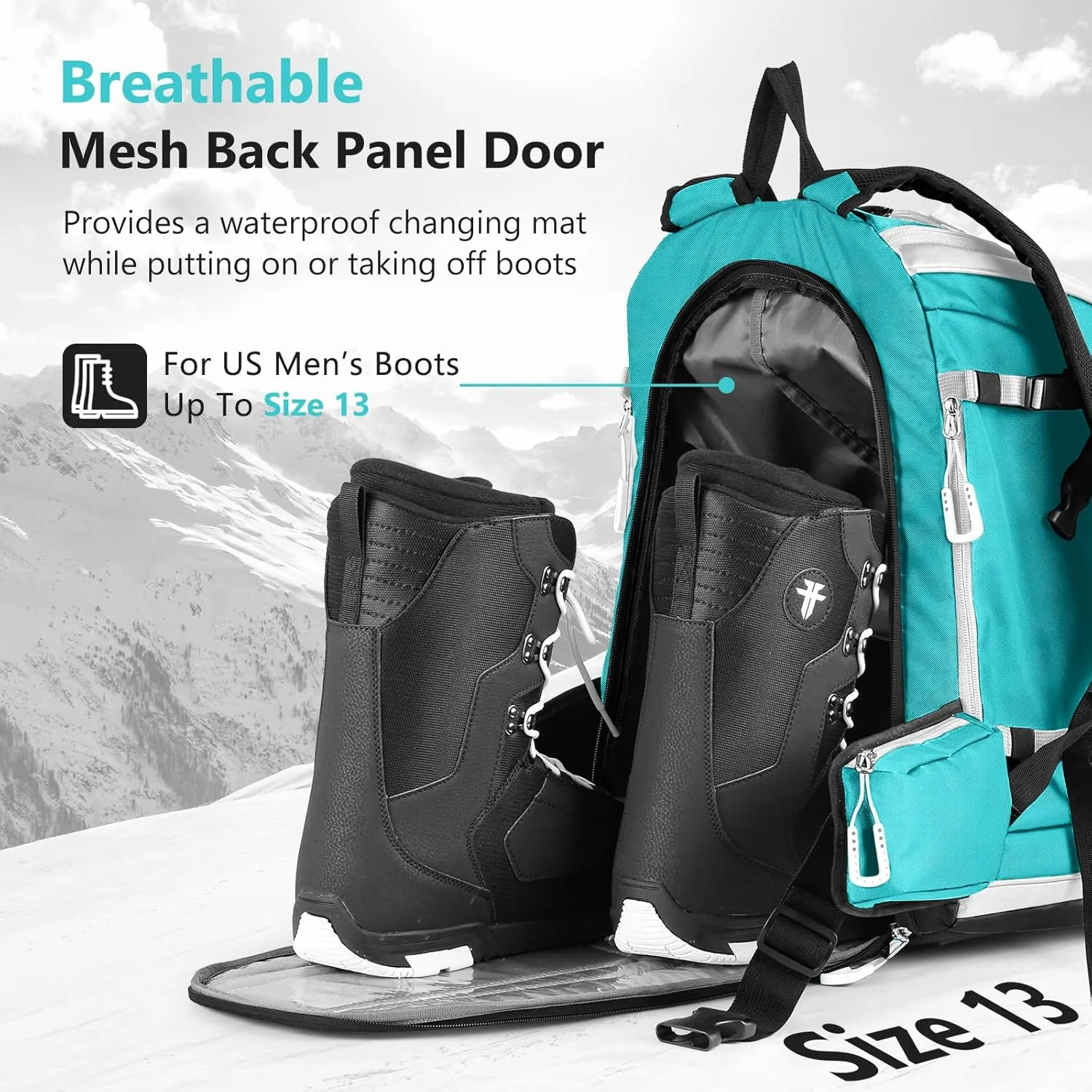 Ski Boot Bag - 65L Padded, Waterproof Ski Travel Backpack for Gear & Accessories