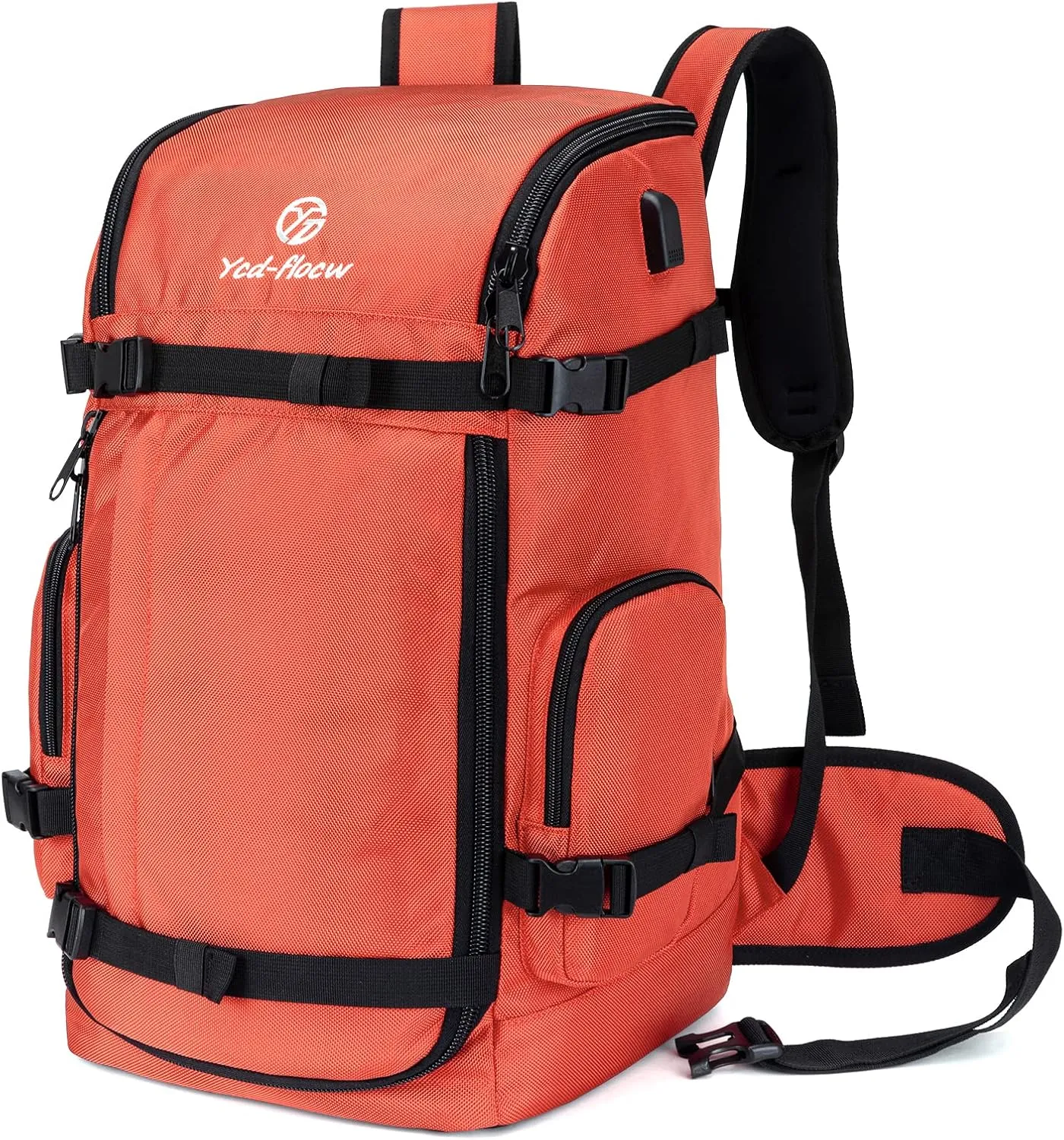 Ski Boot Bag Backpack, 50L Large Capacity Water-Resistant Padded Ski Travel Bag & Snowboard Boot Bag for Ski Boots, Helmet, Goggles, Clothes, Gloves, Snowboard Gear (Orange)