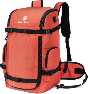 Ski Boot Bag Backpack, 50L Large Capacity Water-Resistant Padded Ski Travel Bag & Snowboard Boot Bag for Ski Boots, Helmet, Goggles, Clothes, Gloves, Snowboard Gear (Orange)