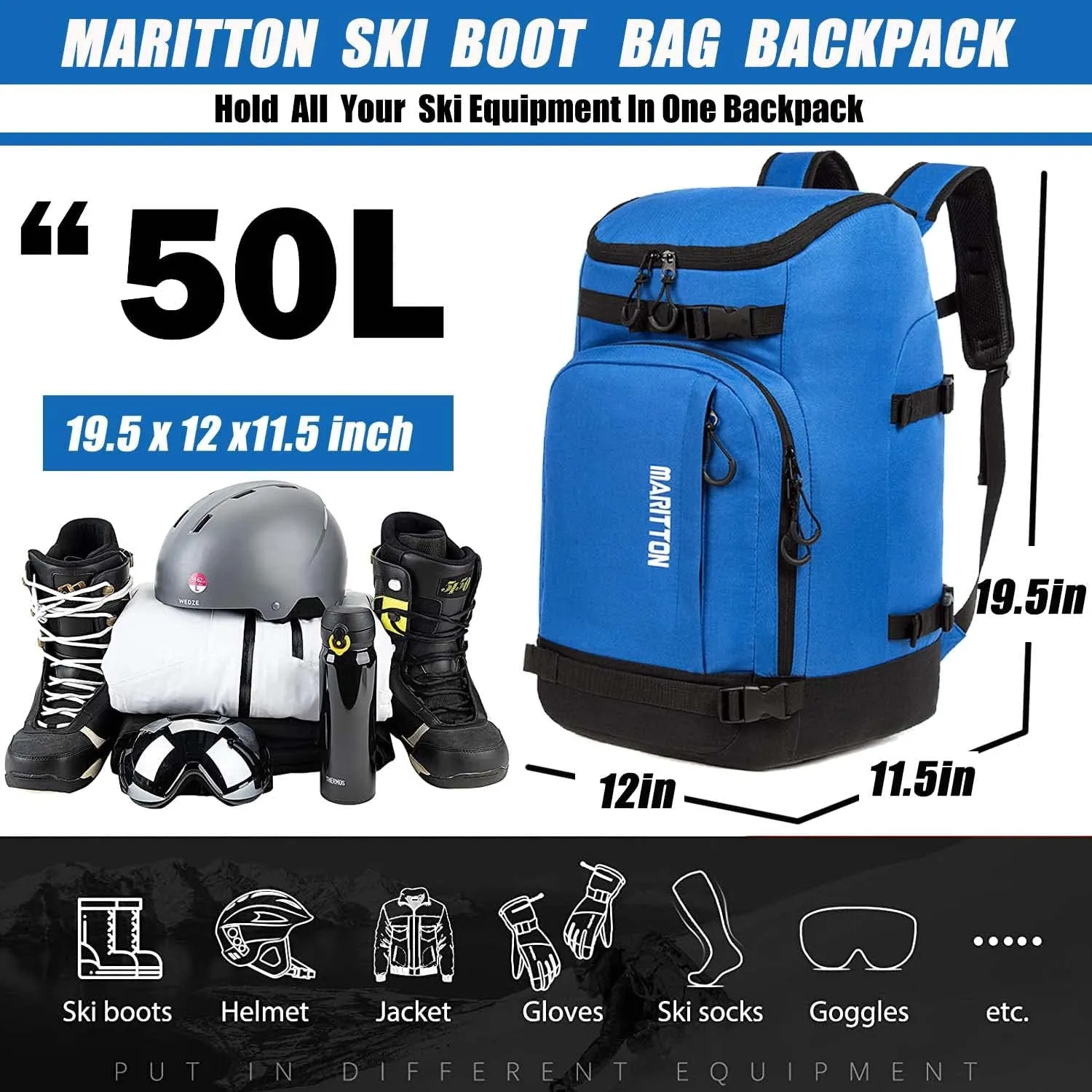 Ski Boot Bag - Boot Travel Backpack for Snowboard & Ski Boots, Helmet, Goggles, Gloves, Accessories