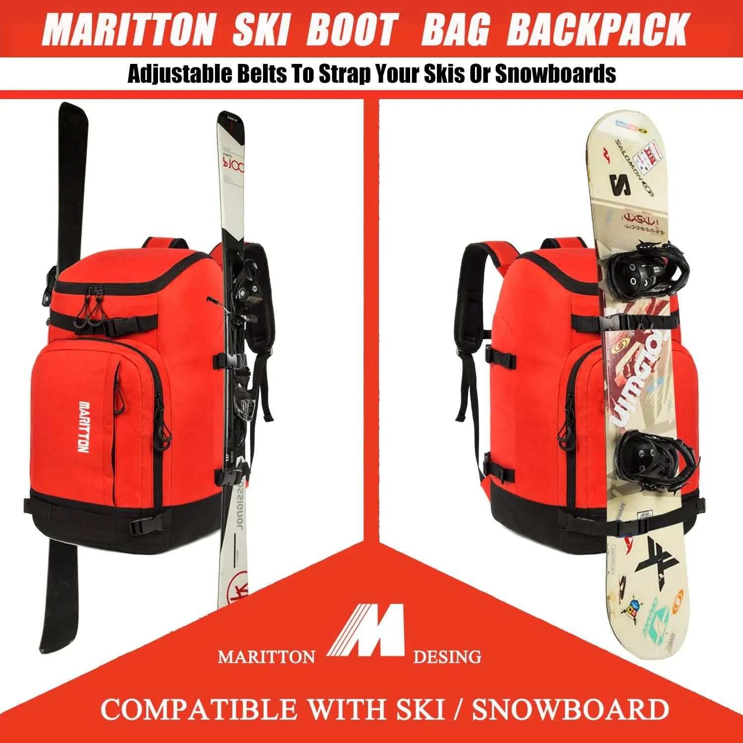 Ski Boot Bag - Boot Travel Backpack for Snowboard & Ski Boots, Helmet, Goggles, Gloves, Accessories