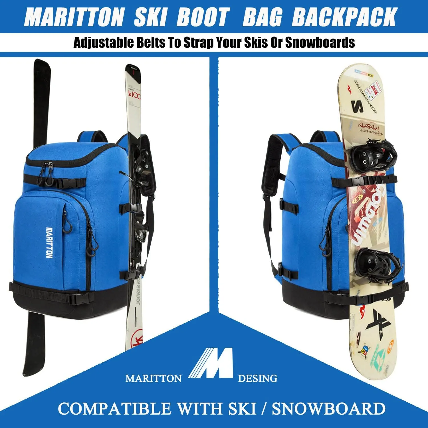 Ski Boot Bag - Boot Travel Backpack for Snowboard & Ski Boots, Helmet, Goggles, Gloves, Accessories